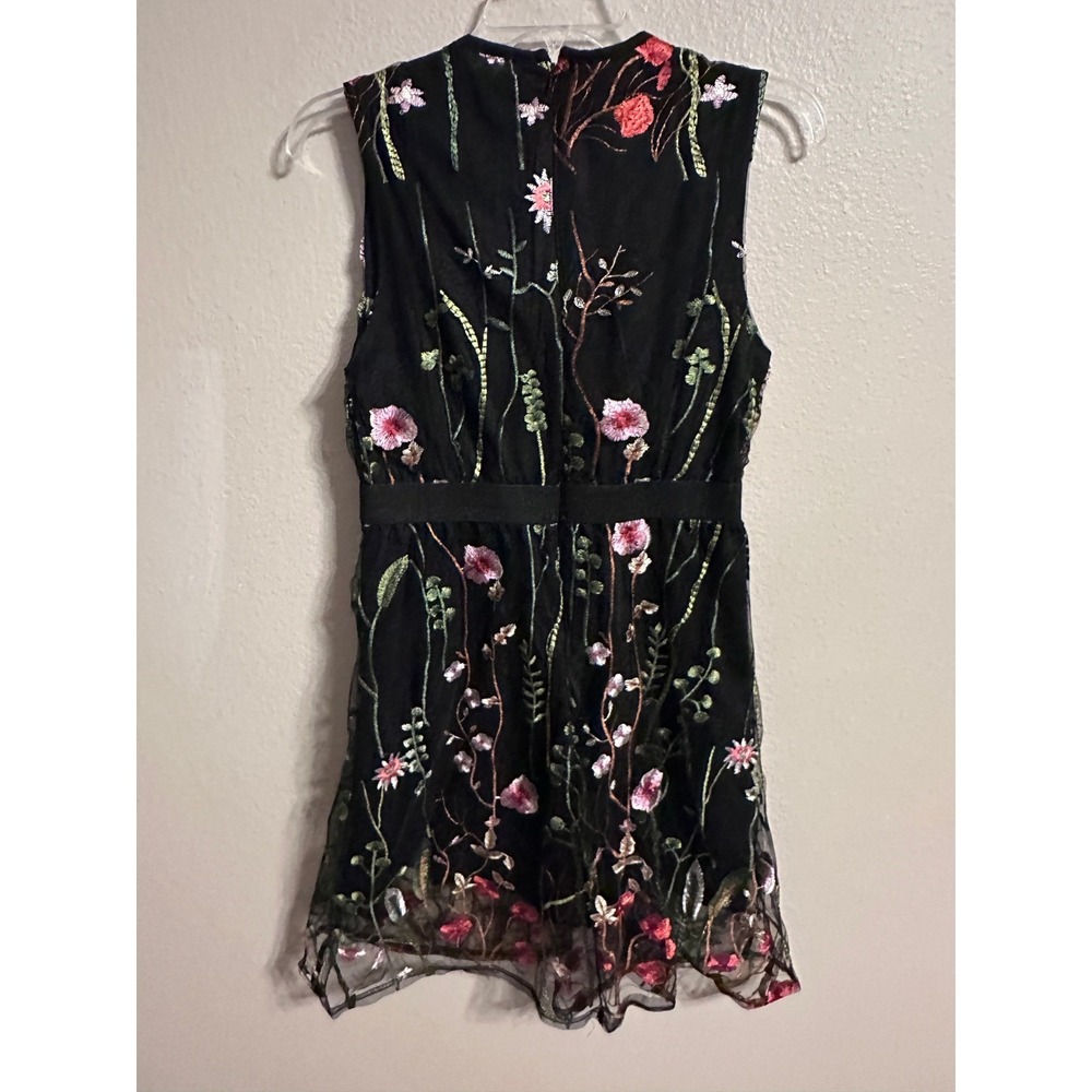 Black Floral Embroidered Sleeveless Dress - Party Cocktail Occasion Medium - Picture 2 of 4